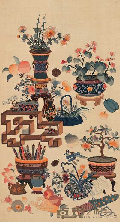 缂丝 博古图 镜片 101×55cm